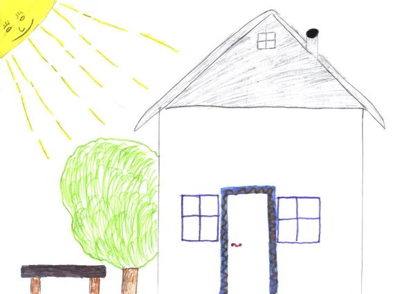 Детский рисунок дома — стоковое фото