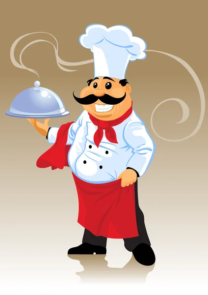 Chef cuisinier et assiette — Image vectorielle