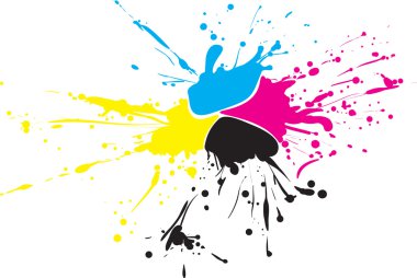 CMYK paint splat with drops clipart