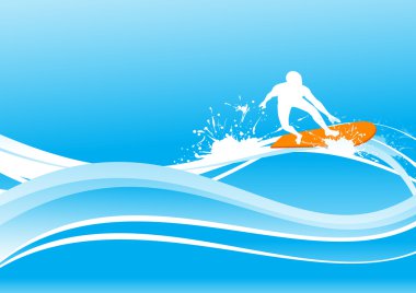 Surfing on blue wave clipart