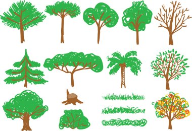 Children's drawing - tree and grass clipart