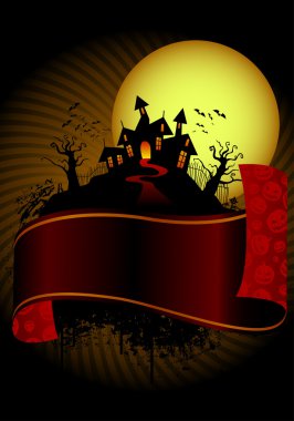 Halloween's house and scary banner clipart