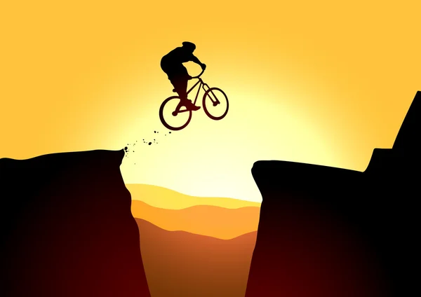 Jump in mountain on the bike — Stock Vector
