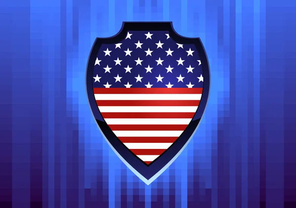 Escudo americano sobre fondo de píxeles — Vector de stock