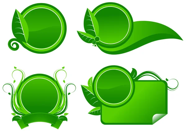 Зеленая этикетка с листочками — стоковый вектор
