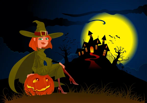 Ведьма и тыква Хэллоуина — стоковый вектор