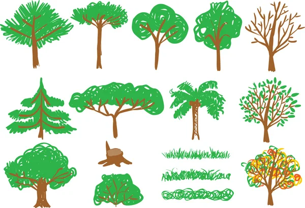 Детский рисунок - дерево и трава — стоковый вектор