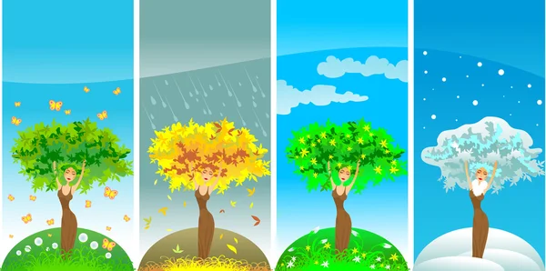 Dört mevsim ağaç — Stok Vektör