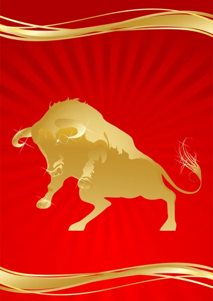 Rött kort med guld tjur — Stock vektor
