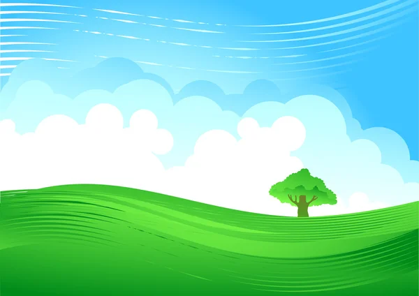 Zelený kopec a zamračená obloha — Stockový vektor