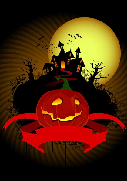 Halloween pompoen en eng huis — Stockvector