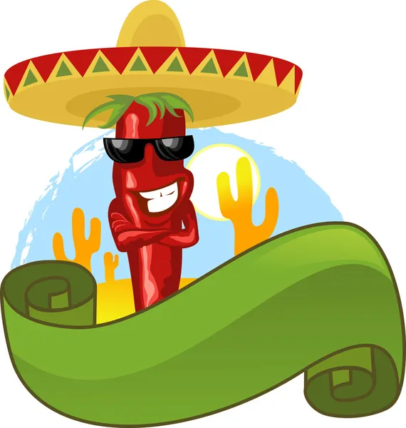 Piment chaud mexicain et bannière verte — Image vectorielle