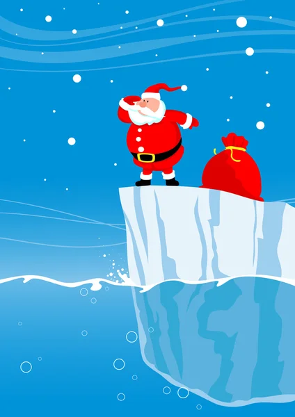 Santa op ijsberg ziet er in een afstand — Stockvector