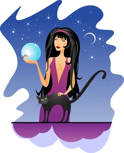 Anmutige Hexe und schwarze Katze — Stockvektor