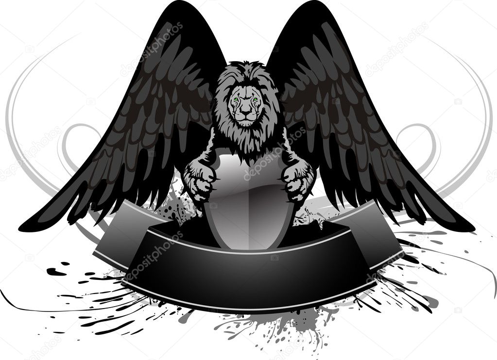 Lion and shield isolated