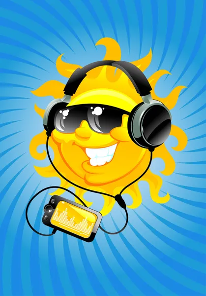 ヘッドフォンで太陽を漫画 — ストックベクタ