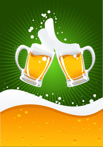 Deux tasses à bière et une vague de bière — Image vectorielle