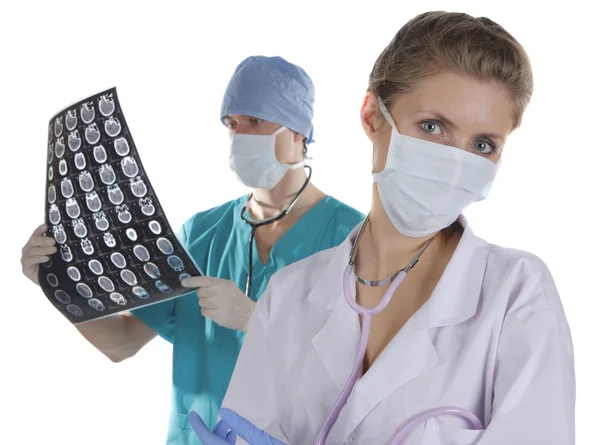 Two doctors looking tomography — Stock Photo, Image