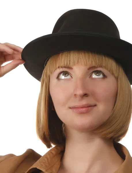 Blondin i en hatt — Stockfoto