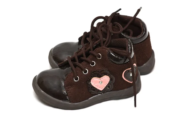 Hnědá dětská obuv — Stock fotografie