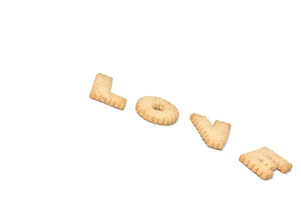 "Amor "texto de cookies — Fotografia de Stock