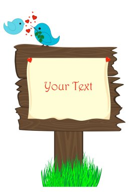 Blank wooden billboard and birds in love clipart