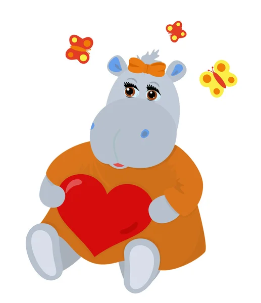 Hipopotam w miłości gospodarstwa serca w ręce — Wektor stockowy