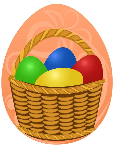 Huevos de Pascua en canasta sobre fondo — Archivo Imágenes Vectoriales