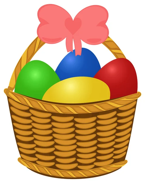Wicker basket with colored Easter Eggs — Stock Vector
