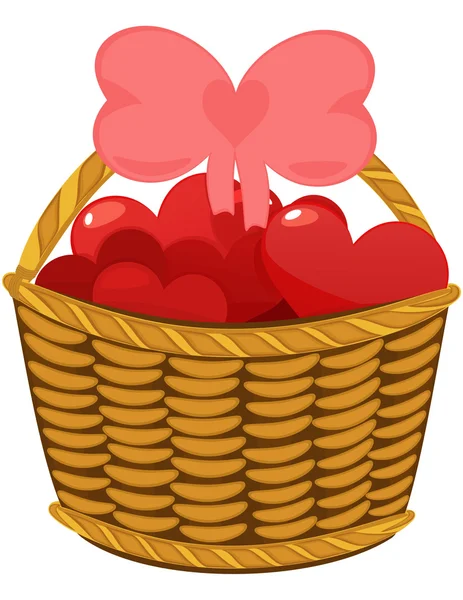 Corações de amor coloridos na cesta de vime —  Vetores de Stock