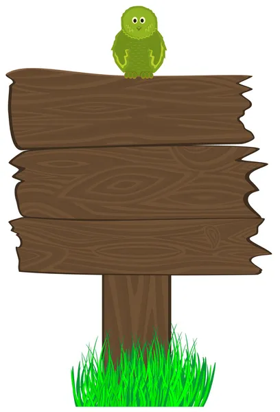 Κενό ξύλινη πινακίδα και πουλί — Διανυσματικό Αρχείο