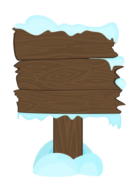 Cartelera de madera en blanco y nieve en ella — Vector de stock
