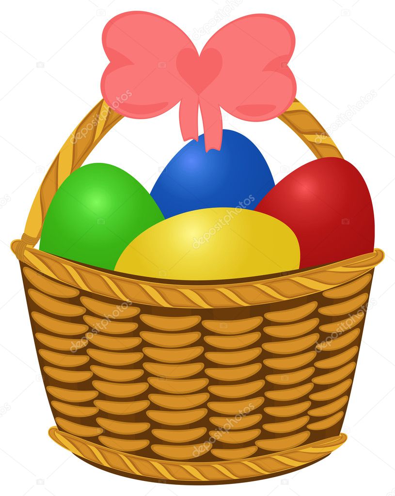 Wicker basket with colored Easter Eggs