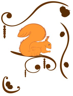 Squirrel with nut. Natural design clipart