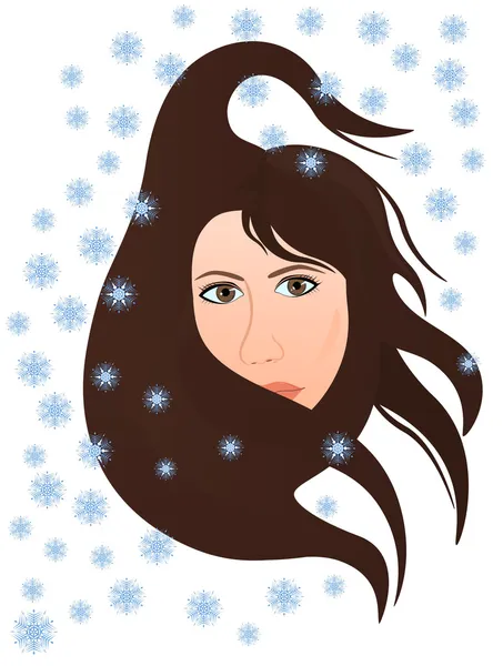Cold winter wind blows in the woman — Stock Vector