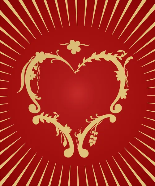 Gouden hart op rode achtergrond — Stockvector