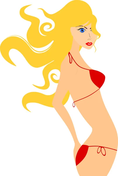 Jonge vrouw in rode bikini — Stockvector