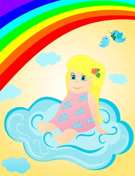 Petite fille sur les nuages — Image vectorielle