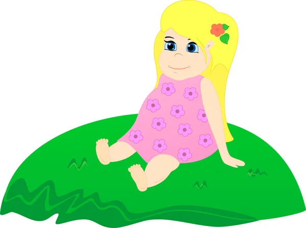 Little girl on the grass — Stock Vector