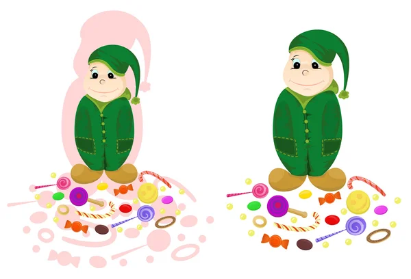Nice dwarf with candies — Stock Vector