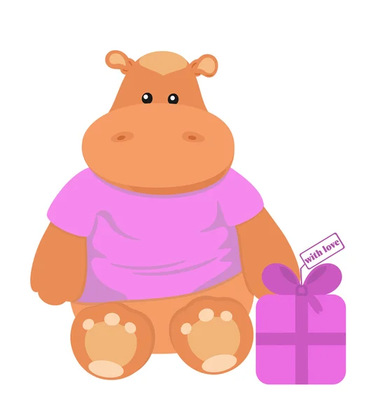 Bom hipopótamo de brinquedo com caixa extravagante — Vetor de Stock