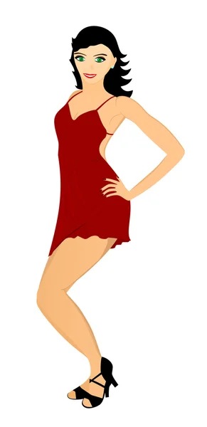 Vrouw in rode jurk — Stockvector