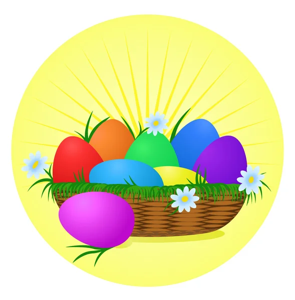 Πολύχρωμα Πασχαλινά Αυγά Ηλιόλουστη Φόντο Διακοπές Διανυσματικό Σχέδιο — Διανυσματικό Αρχείο