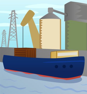 Cargo boat in seaport clipart