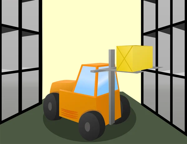 Forklift loader works in warehouse — Stock Vector