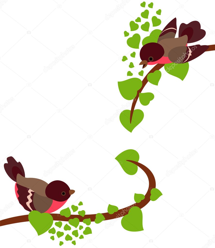 Robin birds on spring branches of tree — Stock Vector © Irzikot #2098646