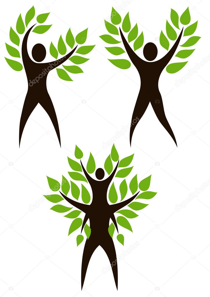 Set of Tree. Stylized tree with person in its basis. Illustration symbolizes the unity of Human and Nature, environmental protection