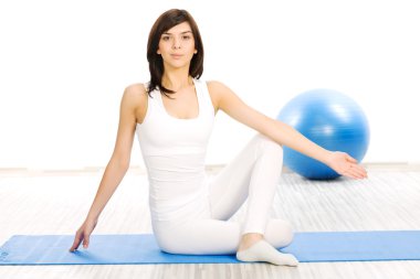 Woman doing stretching exercise clipart