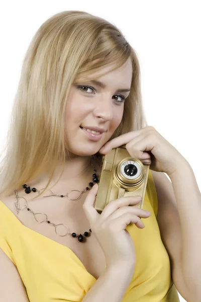 金カメラを持つ少女 — ストック写真