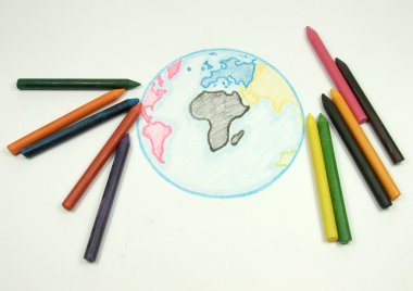 Drawing earth globe with chalks clipart